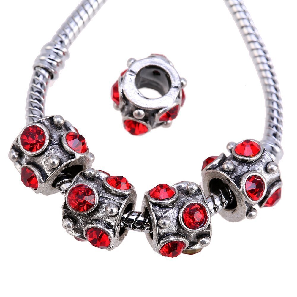 4551 Red Crystal Beads, Silver Color Charms, Tibetan Spacer Beads for Charm